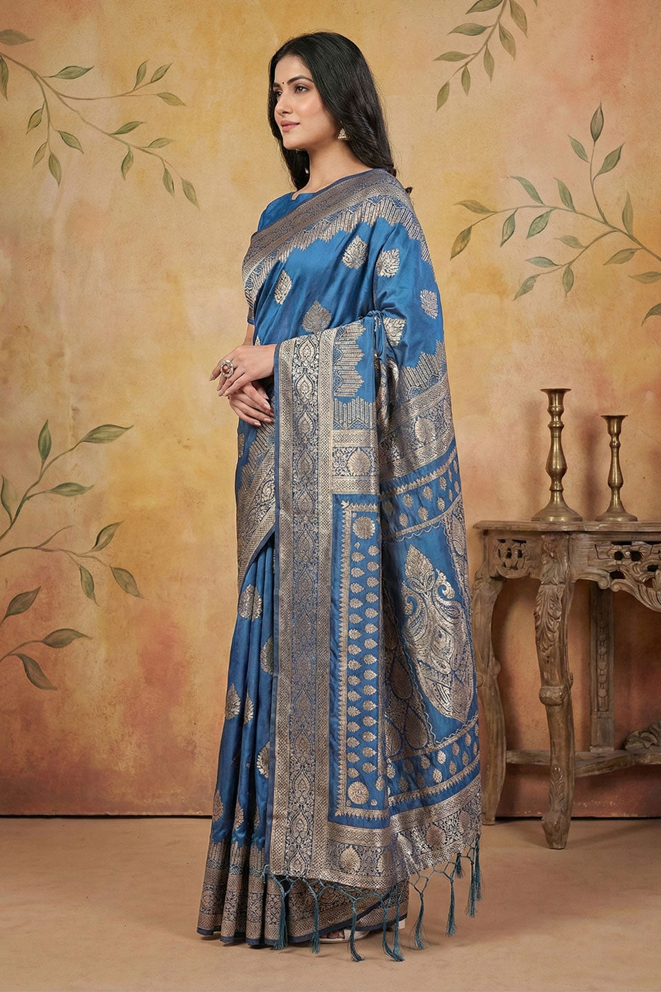 Sky Blue Color Weaving Work Banarsi Silk Blend Saree | Buy Online India
