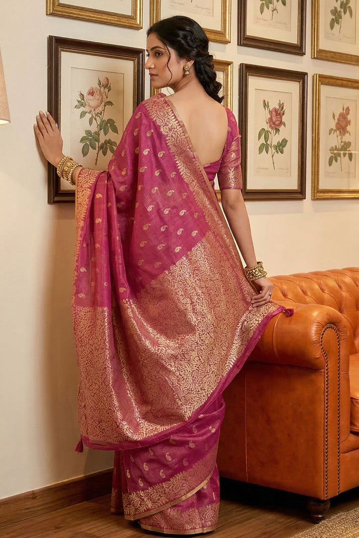 Radiant Wine Function Wear Weaving Work Tissue Silk Saree