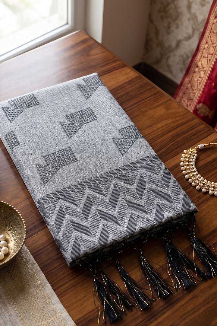 Grey Color Festive Style Linen Saree | Buy Online India