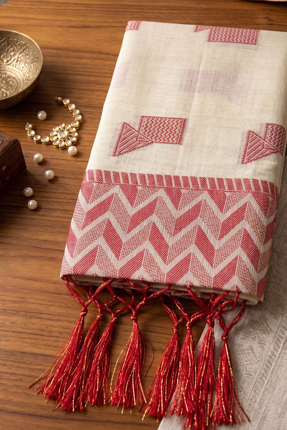 Cream Color Festive Style Linen Saree | Buy Online India