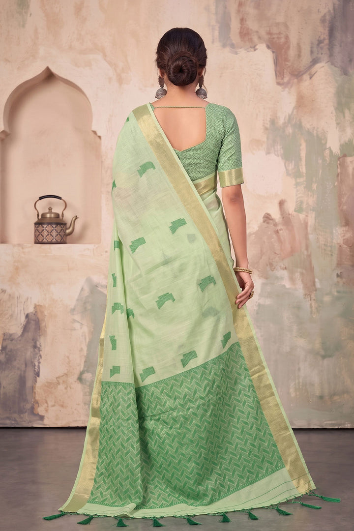 Linen Festive Style Sea Green Color Saree | Buy Online India