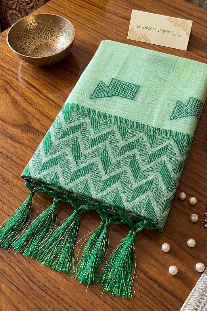 Linen Festive Style Sea Green Color Saree | Buy Online India