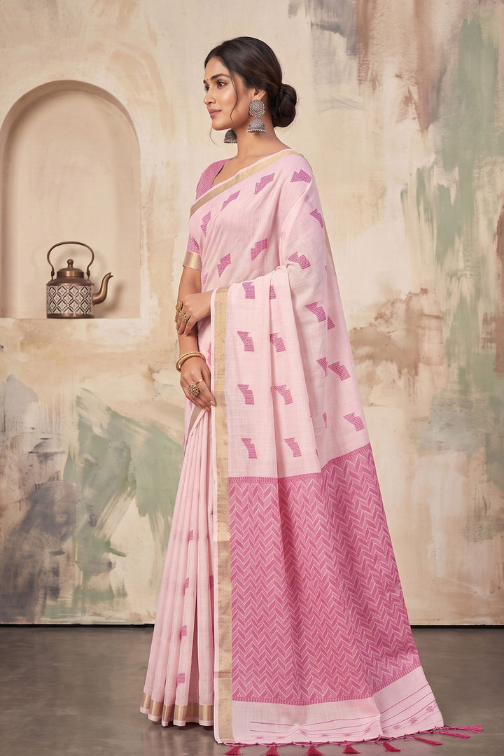 Pink Color Linen Festive Style Saree | Buy Online India
