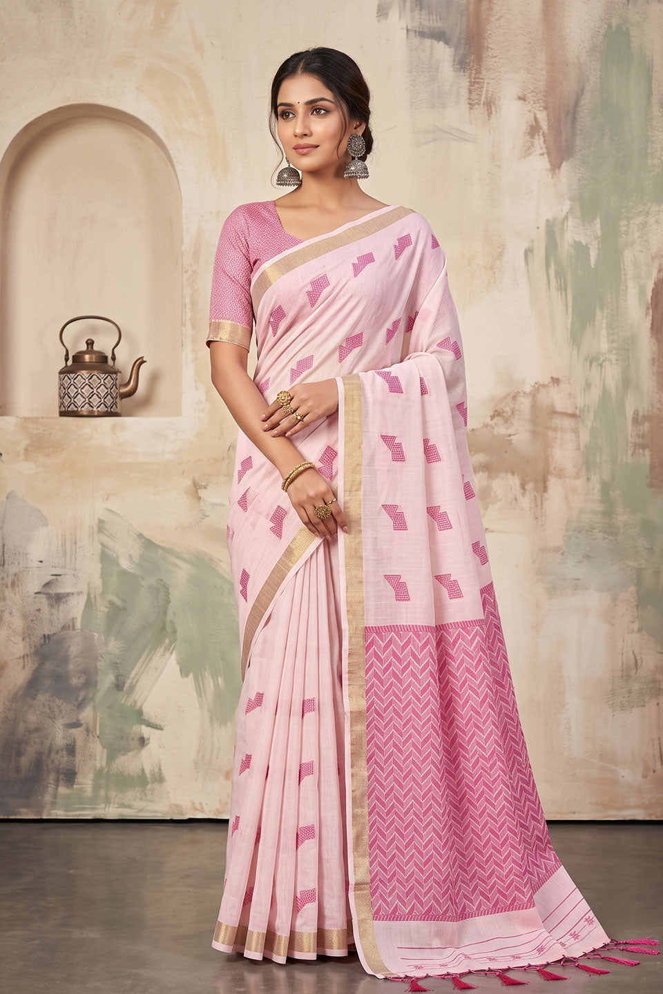 Pink Color Linen Festive Style Saree | Buy Online India