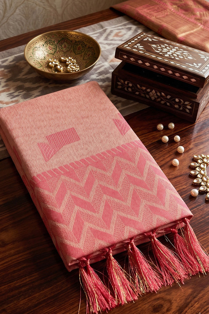 Festive Style Linen Peach Color Saree | Buy Online India