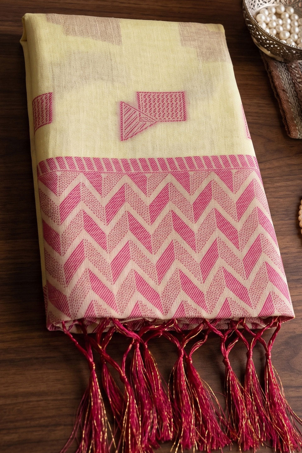 Linen Festive Style Saree In Yellow Color | Buy Online India