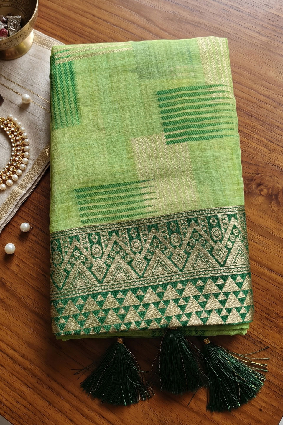 Sea Green Linen Cotton Saree With Weaving Work | Buy Online India