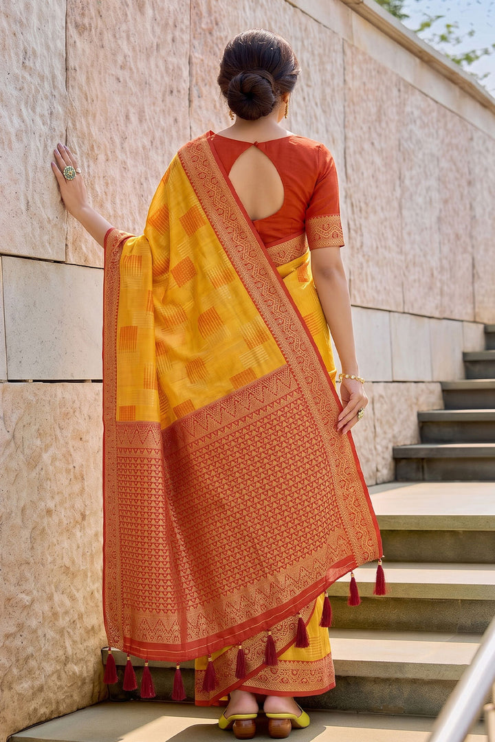 Yellow Color Linen Cotton Saree For Festival | Buy Online India