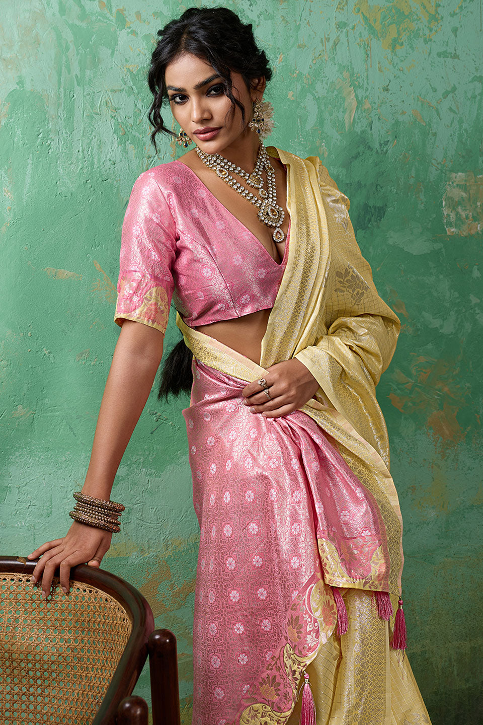 Linen Cotton Weaving Designs Saree In Yellow Color | Buy Online India