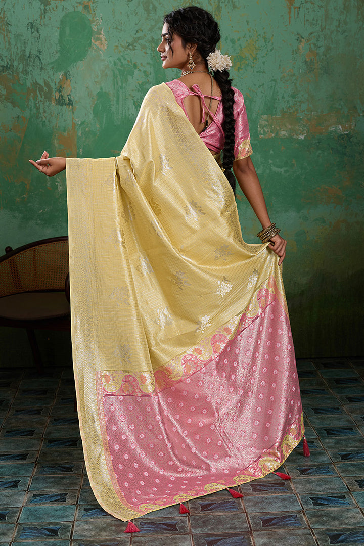Linen Cotton Weaving Designs Saree In Yellow Color | Buy Online India