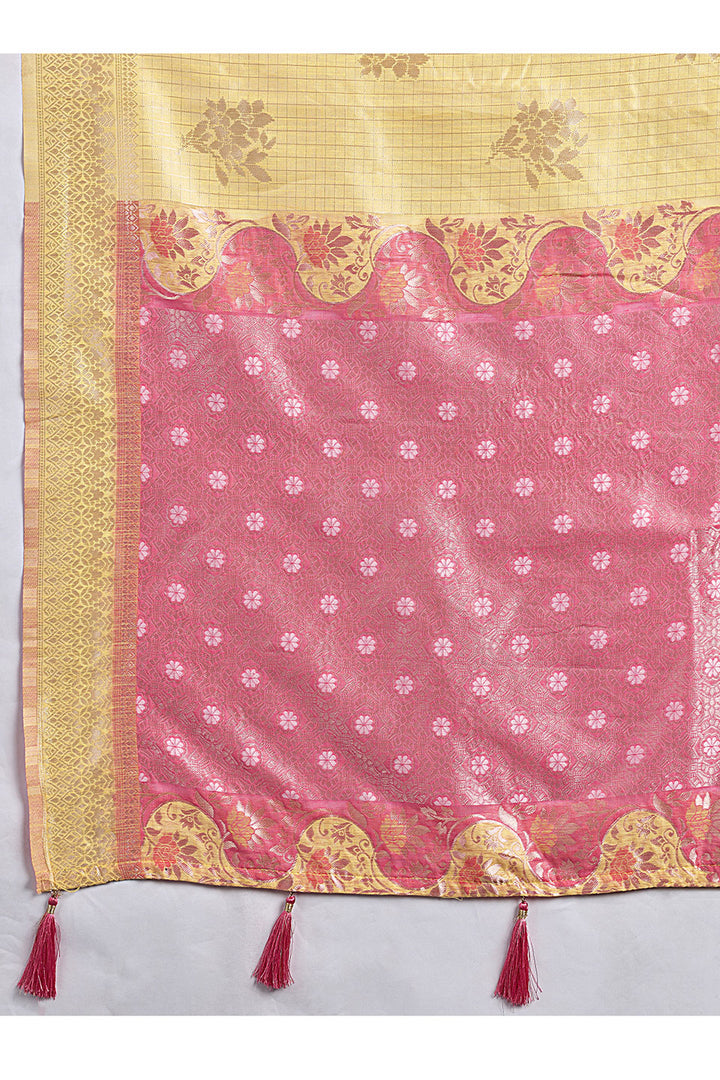 Linen Cotton Weaving Designs Saree In Yellow Color | Buy Online India