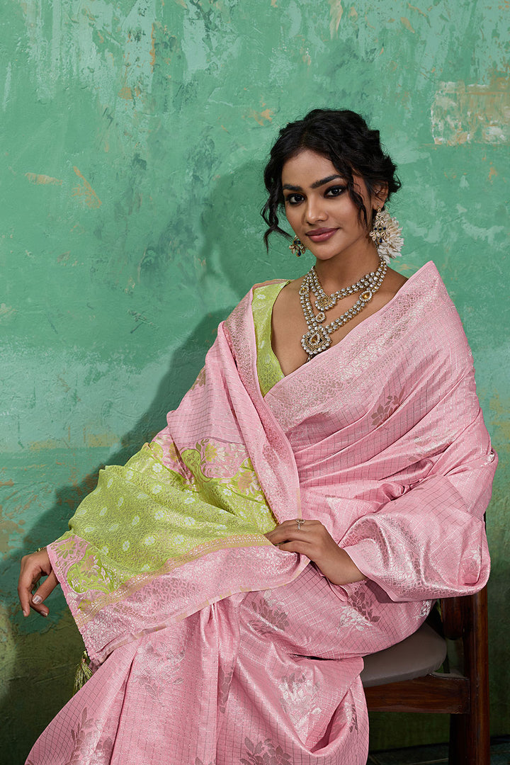 Pink Linen Cotton Weaving Designs Saree | Buy Online India