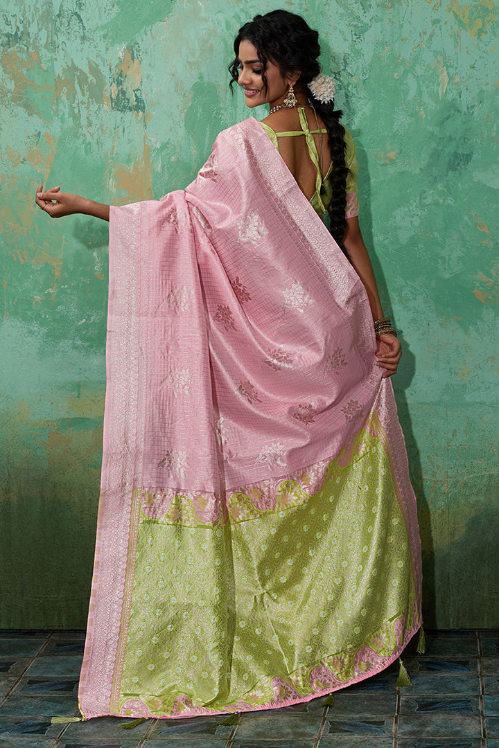 Pink Linen Cotton Weaving Designs Saree | Buy Online India