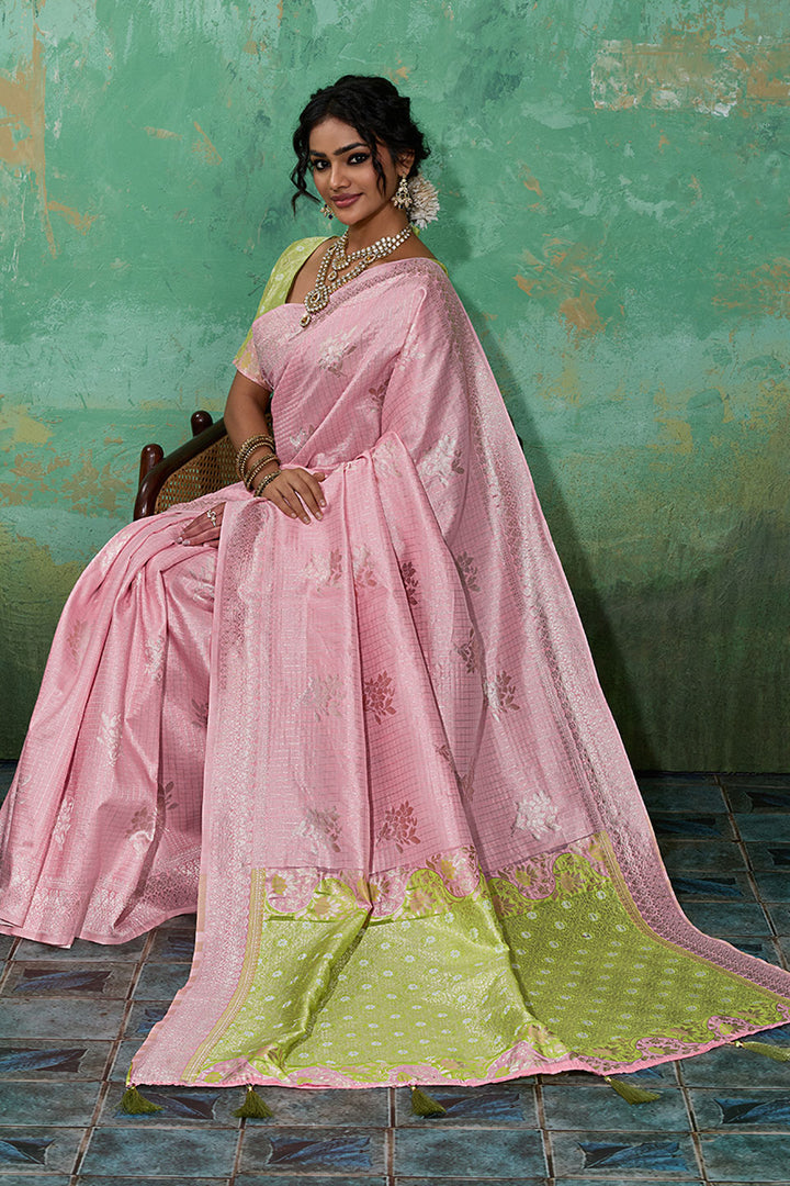 Pink Linen Cotton Weaving Designs Saree | Buy Online India