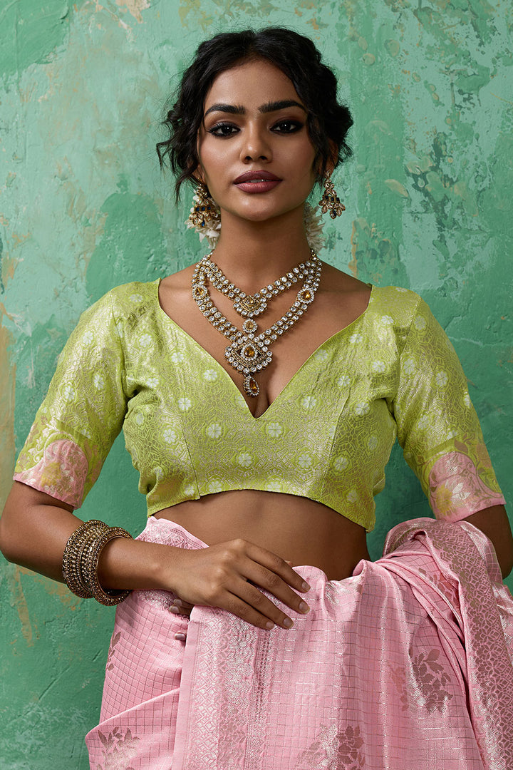 Pink Linen Cotton Weaving Designs Saree | Buy Online India