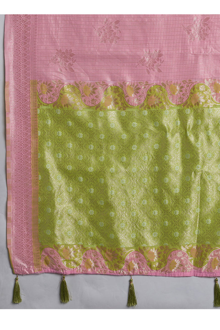 Pink Linen Cotton Weaving Designs Saree | Buy Online India