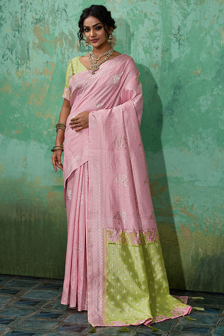 Pink Linen Cotton Weaving Designs Saree | Buy Online India