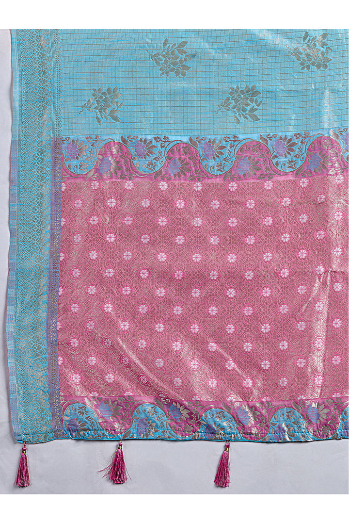 Linen Cotton Weaving Designs Saree In Sky Blue Color | Buy Online India