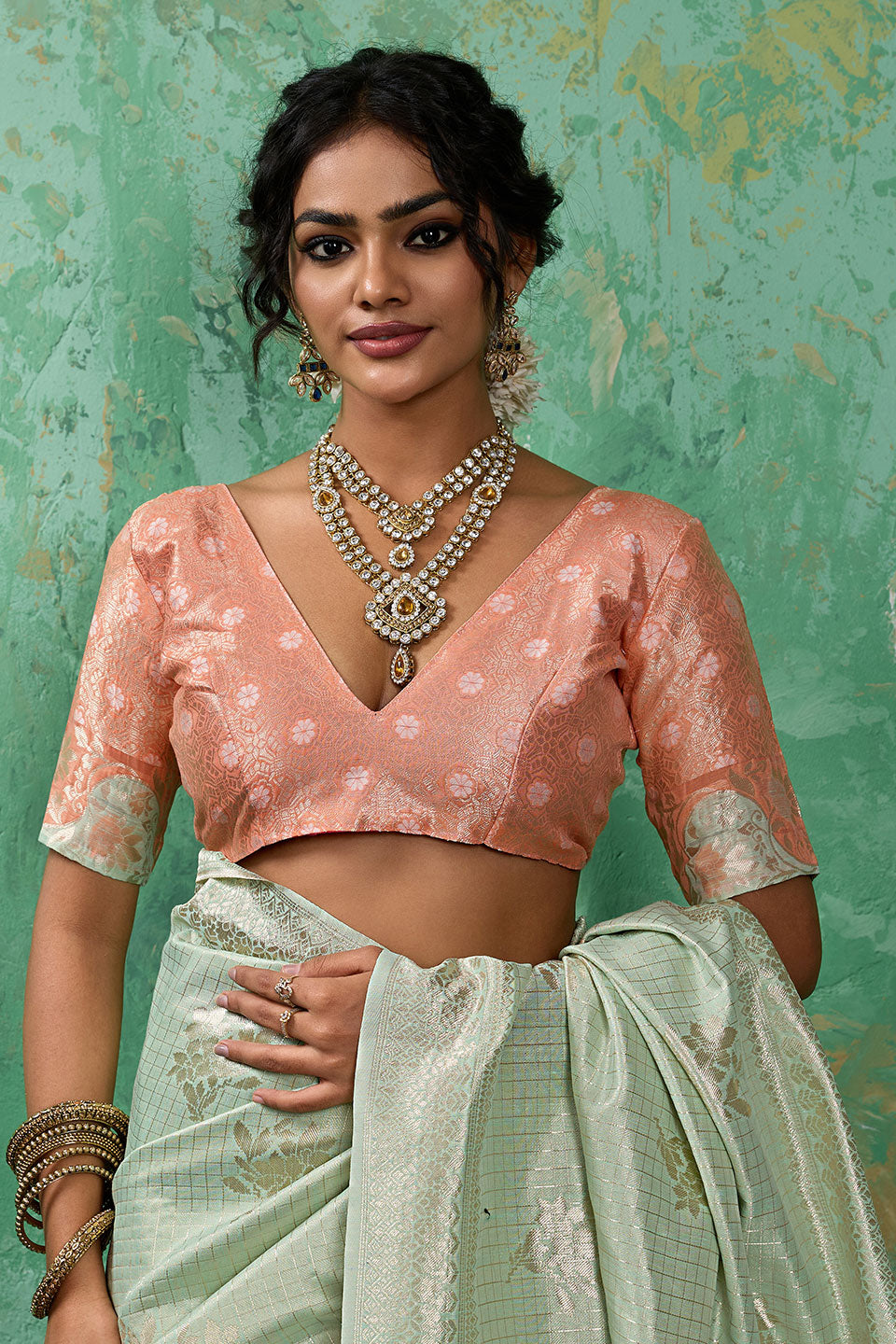 Sea Green Linen Cotton Weaving Designs Saree | Buy Online India