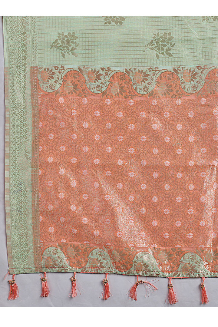 Sea Green Linen Cotton Weaving Designs Saree | Buy Online India
