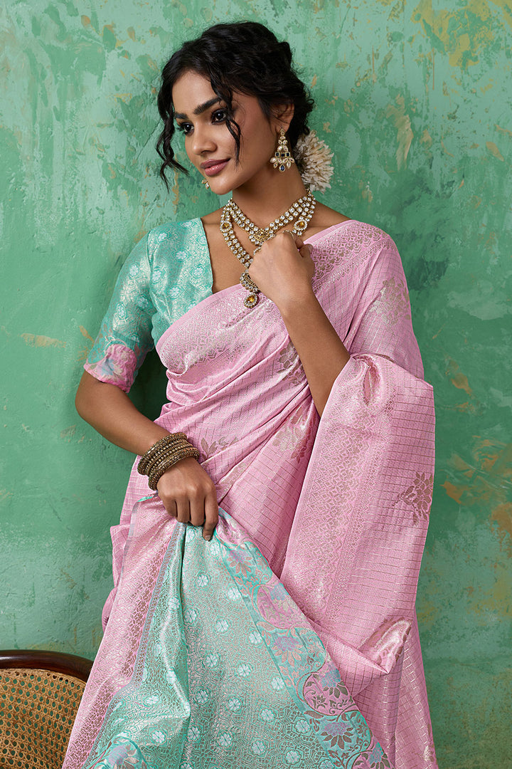 Linen Cotton Pink Weaving Designs Saree | Buy Online India