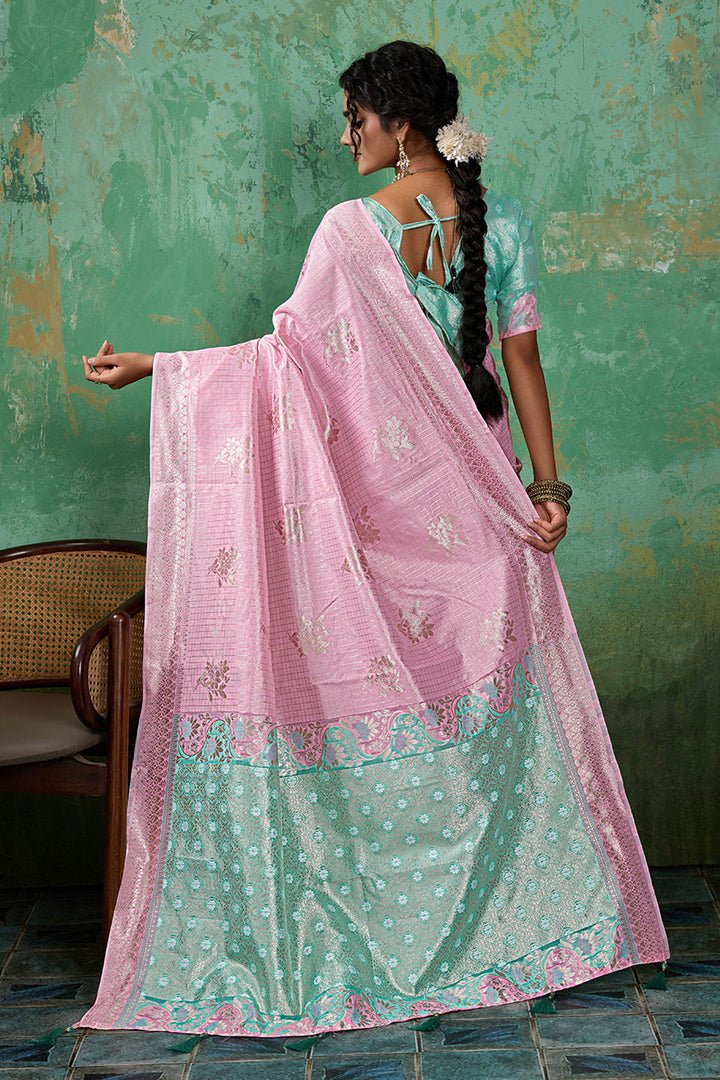 Linen Cotton Pink Weaving Designs Saree | Buy Online India