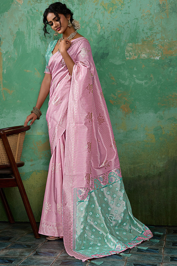 Linen Cotton Pink Weaving Designs Saree | Buy Online India