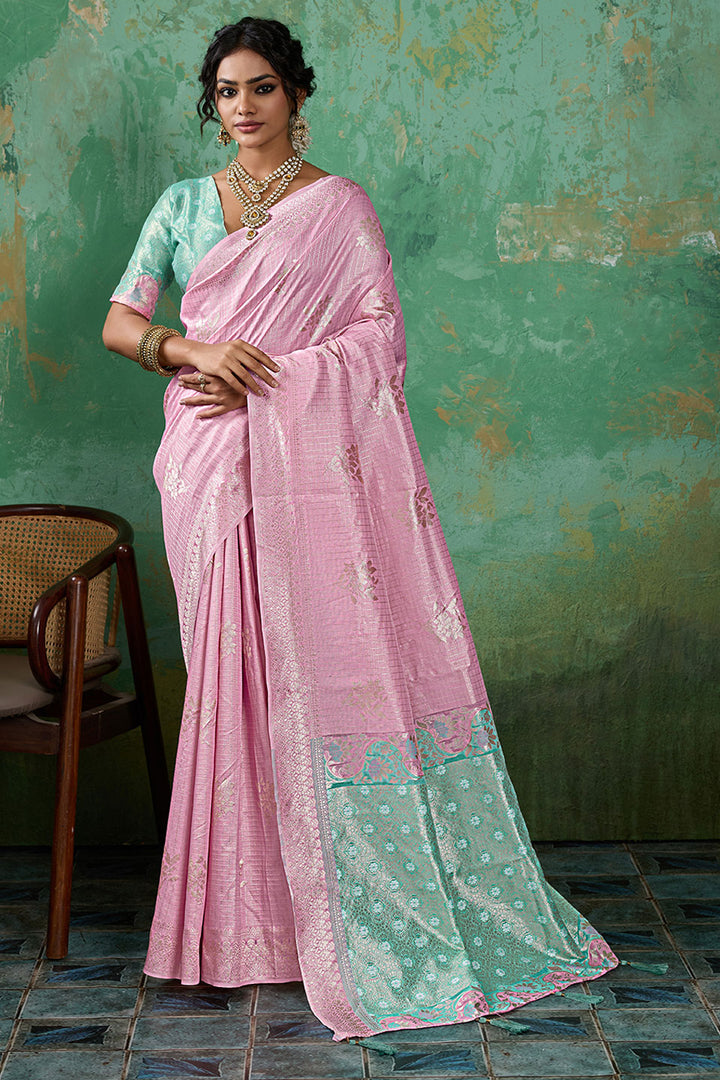 Linen Cotton Pink Weaving Designs Saree | Buy Online India