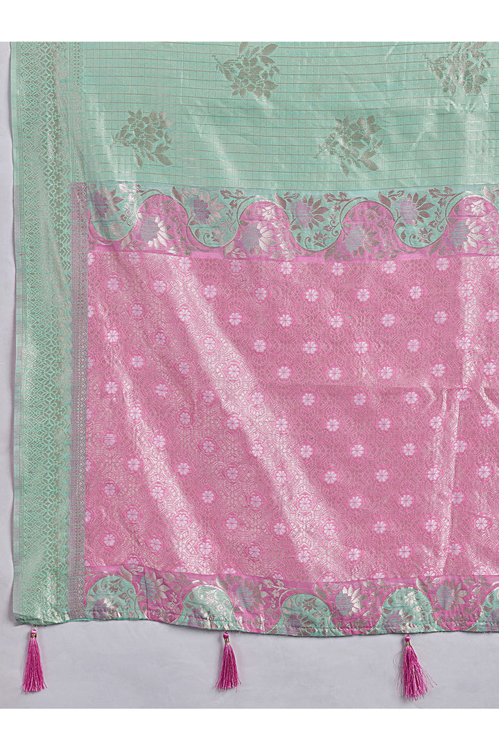 Light Cyan Linen Cotton Weaving Designs Saree | Buy Online India