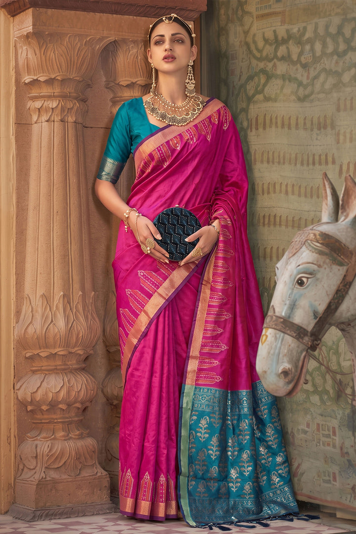 Pink Color Weaving Work Art Silk Saree For Festive | Buy Online India