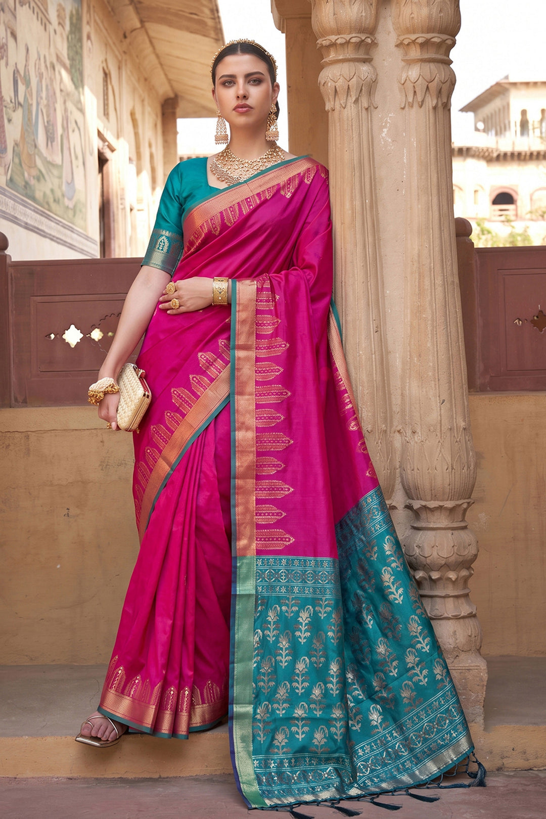 Pink Color Weaving Work Art Silk Saree For Festive | Buy Online India
