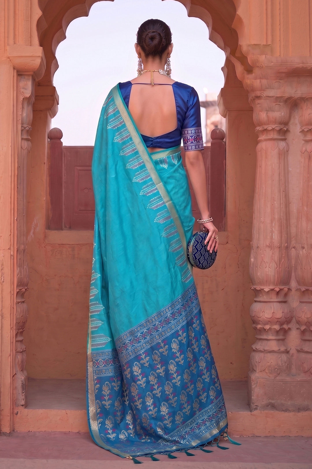 Festive Style Weaving Work Art Silk Saree In Sky Blue Color