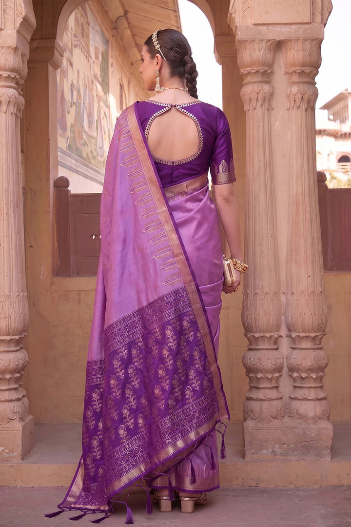 Lavender Color Art Silk Saree With Weaving Work