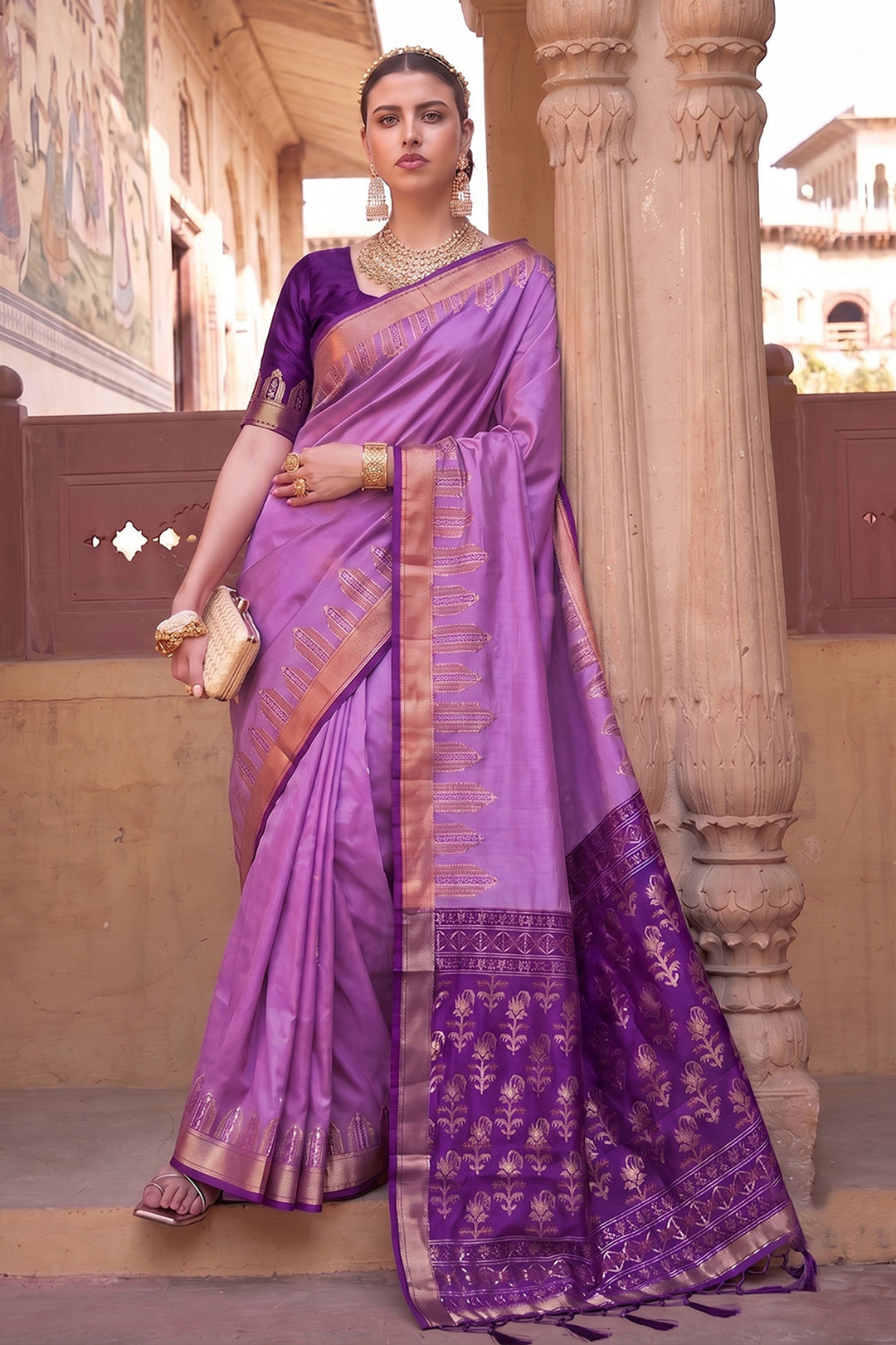 Lavender Color Art Silk Saree With Weaving Work