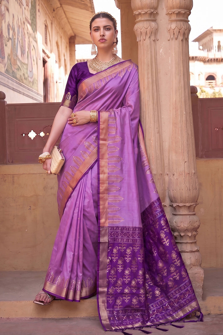 Lavender Color Art Silk Saree With Weaving Work
