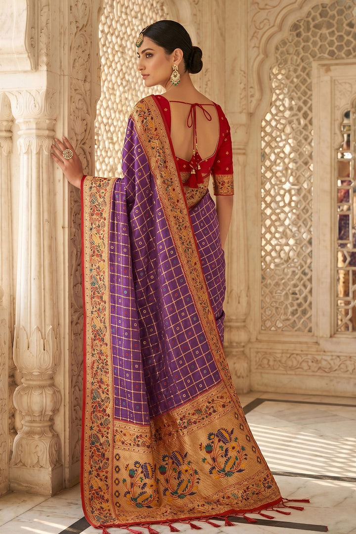 Purple Glorious Banarasi Silk Saree With Weaving Work | Buy Online India