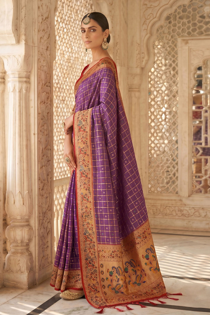 Purple Glorious Banarasi Silk Saree With Weaving Work | Buy Online India