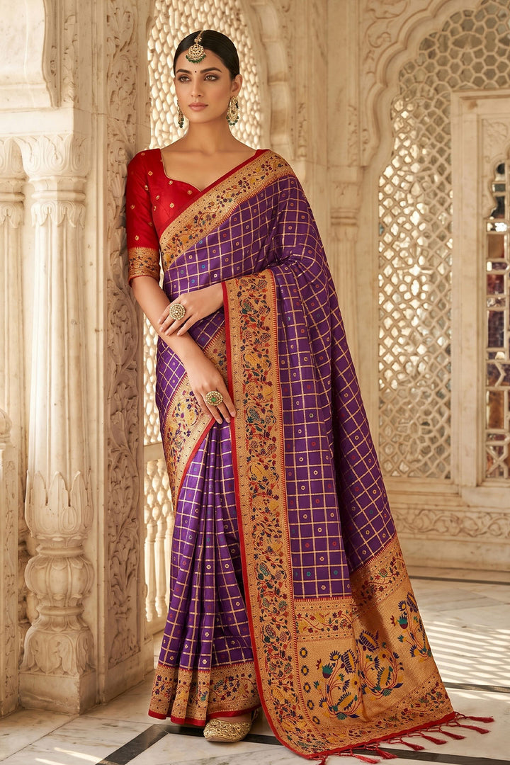 Purple Glorious Banarasi Silk Saree With Weaving Work | Buy Online India