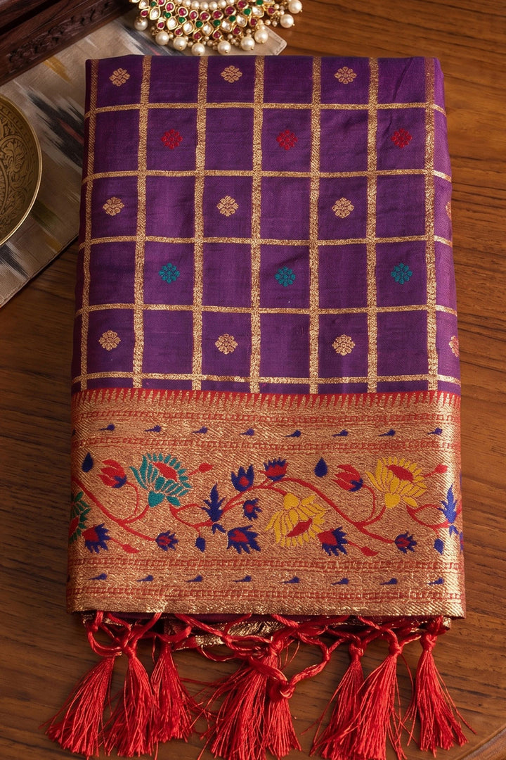 Purple Glorious Banarasi Silk Saree With Weaving Work | Buy Online India