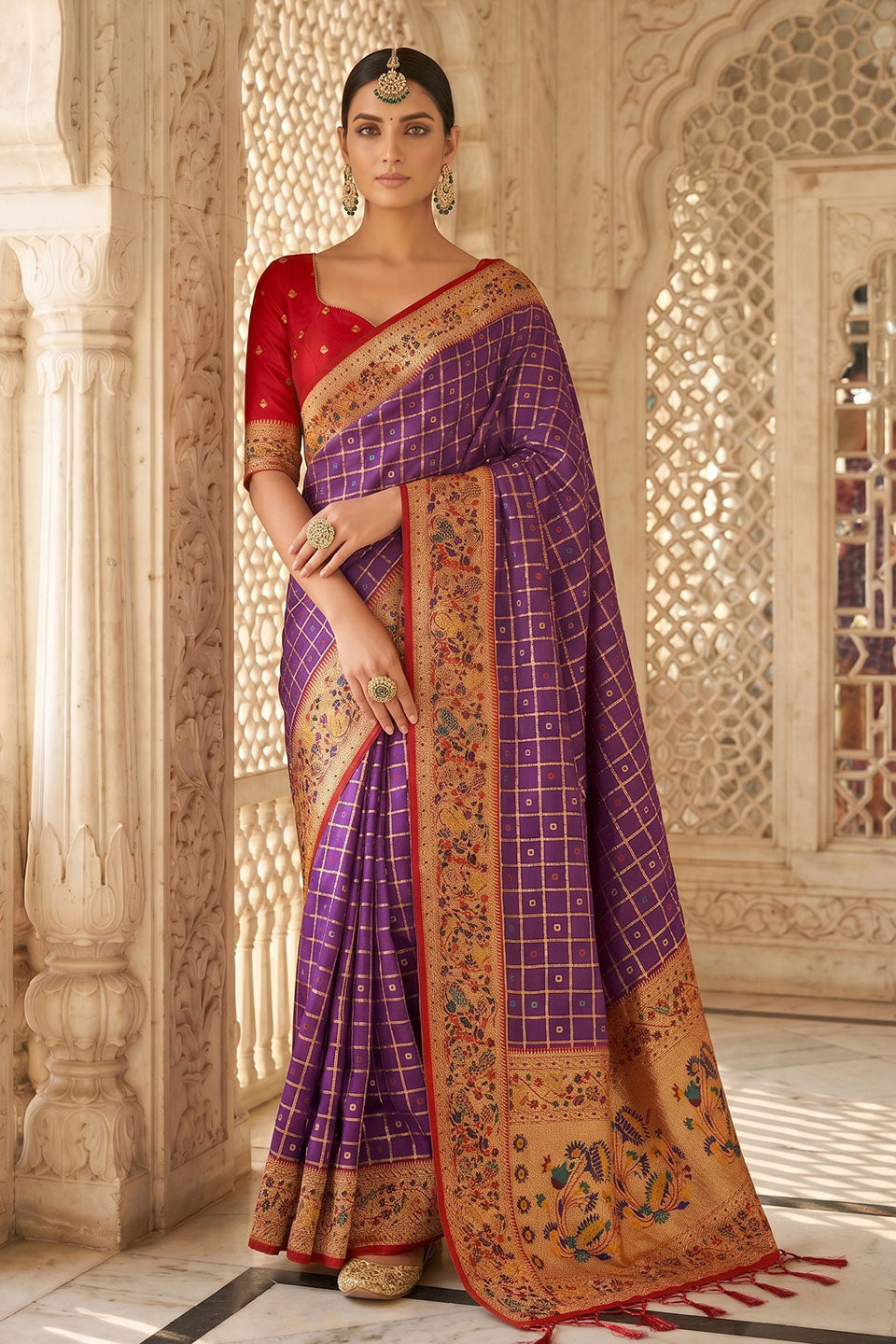 Purple Glorious Banarasi Silk Saree With Weaving Work | Buy Online India