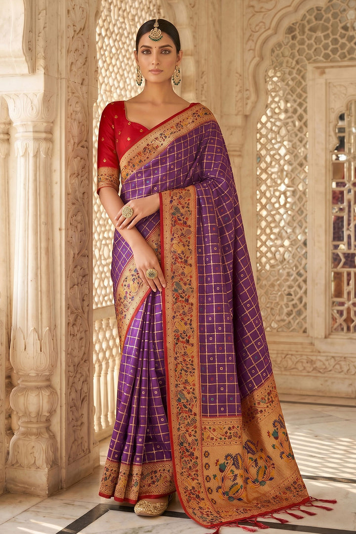 Purple Glorious Banarasi Silk Saree With Weaving Work | Buy Online India