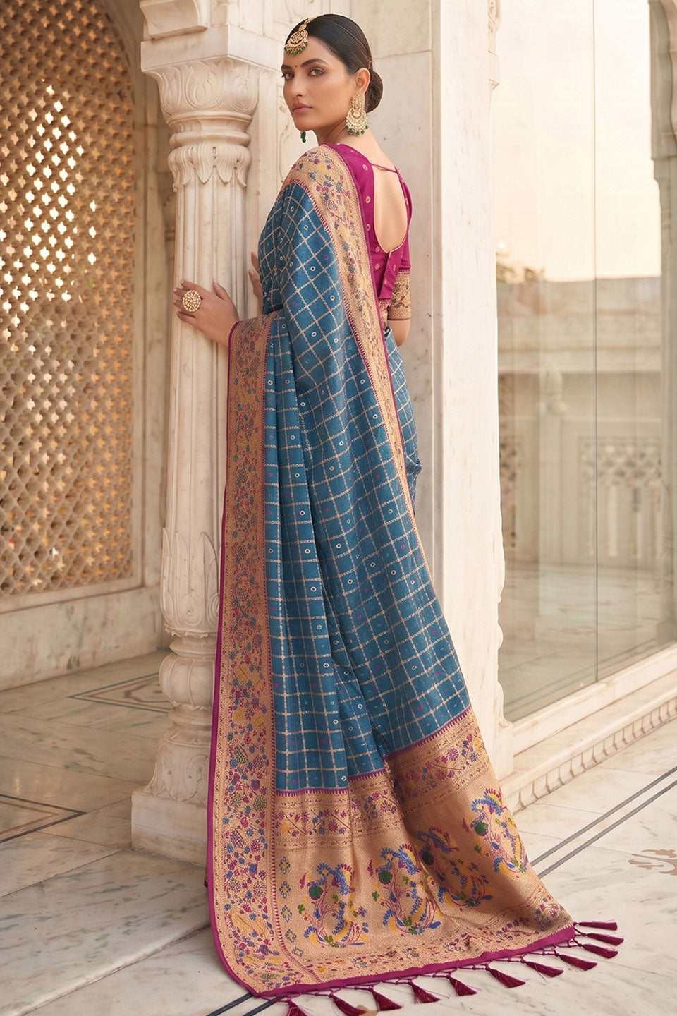 Blue Color Blazing Weaving Work Banarasi Silk Saree | Buy Online India