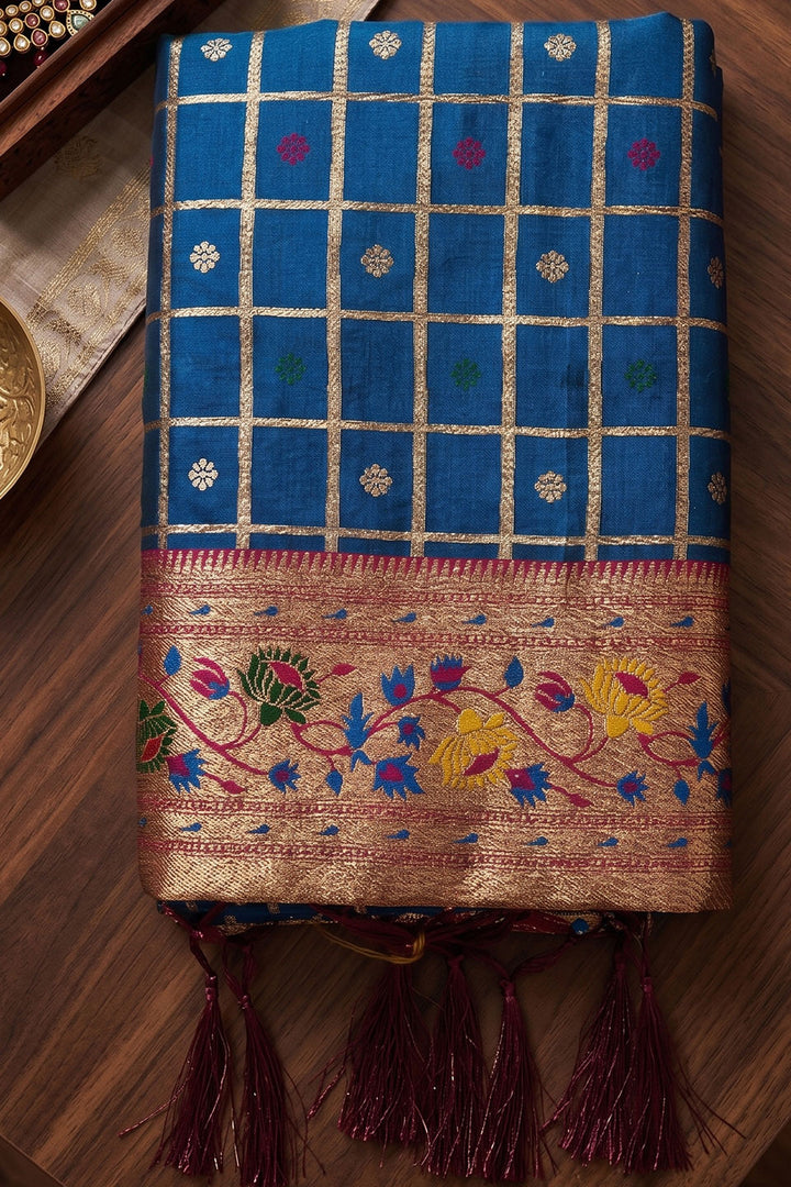 Blue Color Blazing Weaving Work Banarasi Silk Saree | Buy Online India