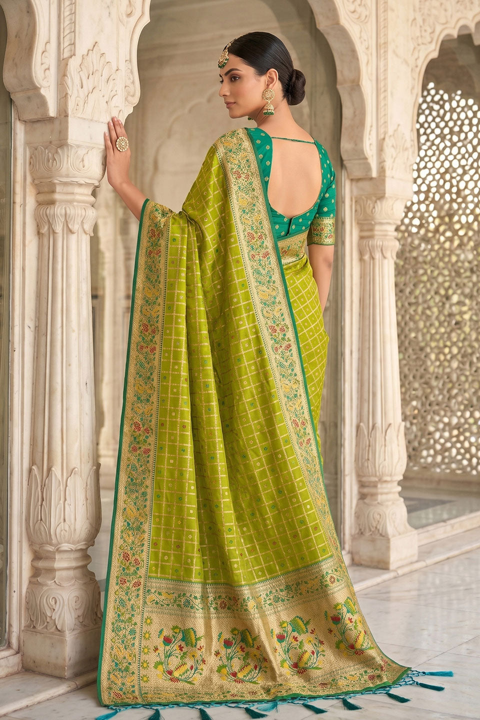 Green Weaving Work Glamorous Banarasi Silk Saree | Buy Online India