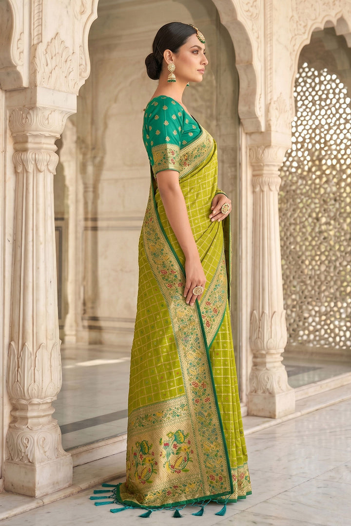 Green Weaving Work Glamorous Banarasi Silk Saree | Buy Online India