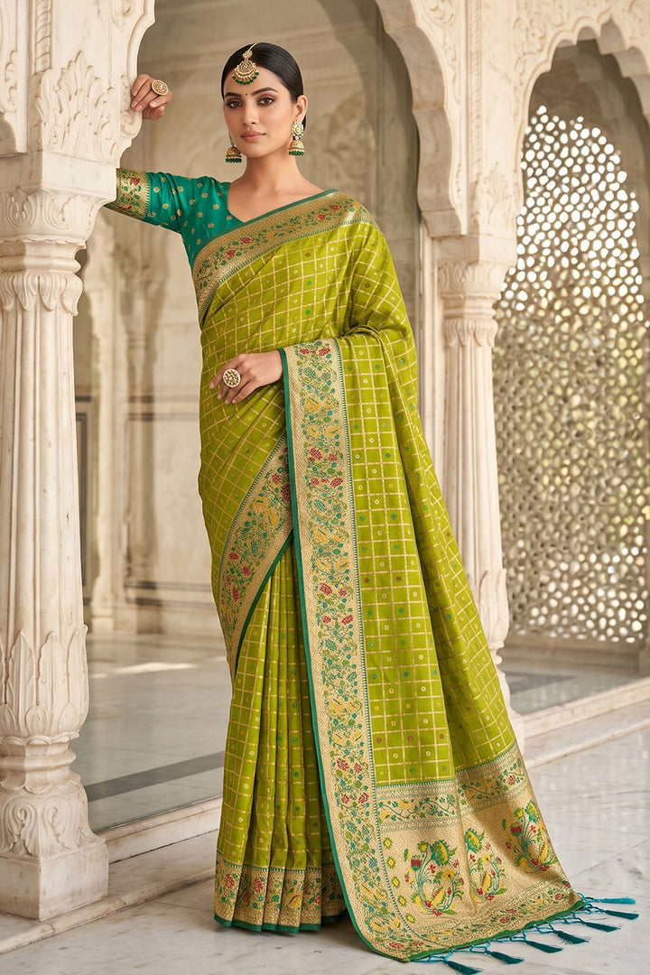 Green Weaving Work Glamorous Banarasi Silk Saree | Buy Online India