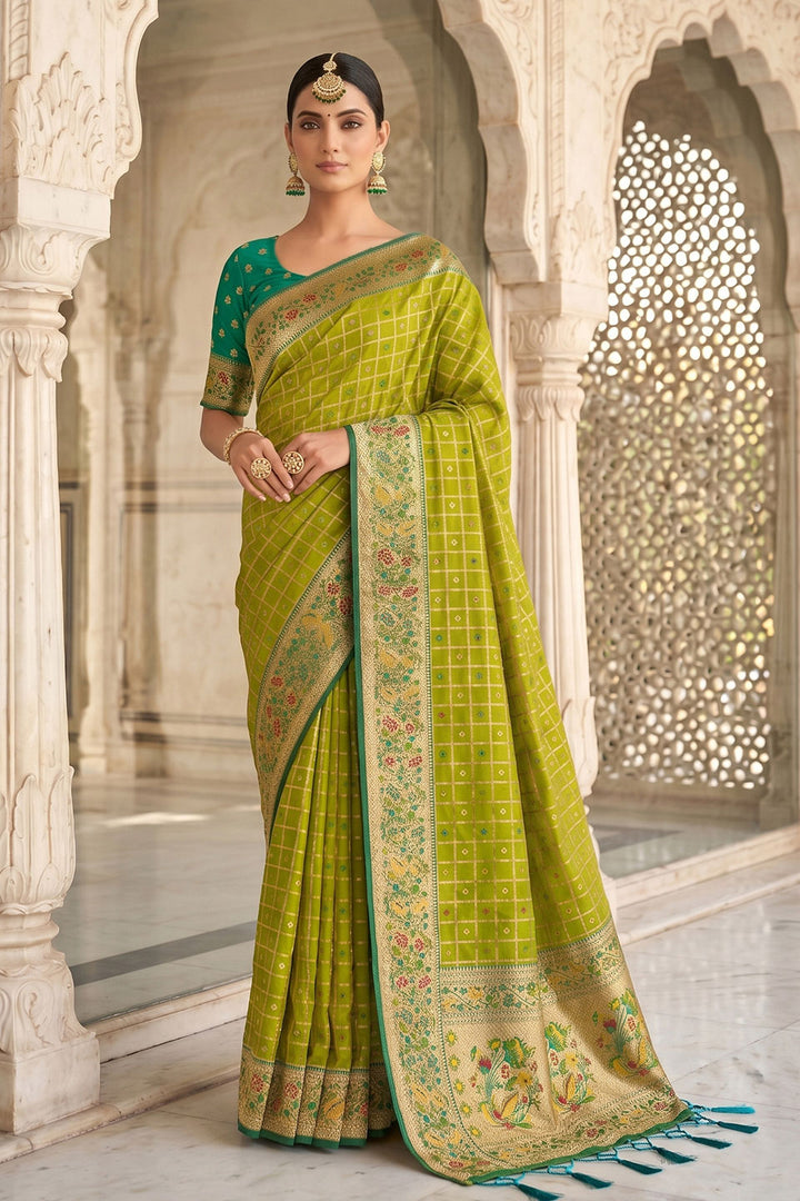 Green Weaving Work Glamorous Banarasi Silk Saree | Buy Online India
