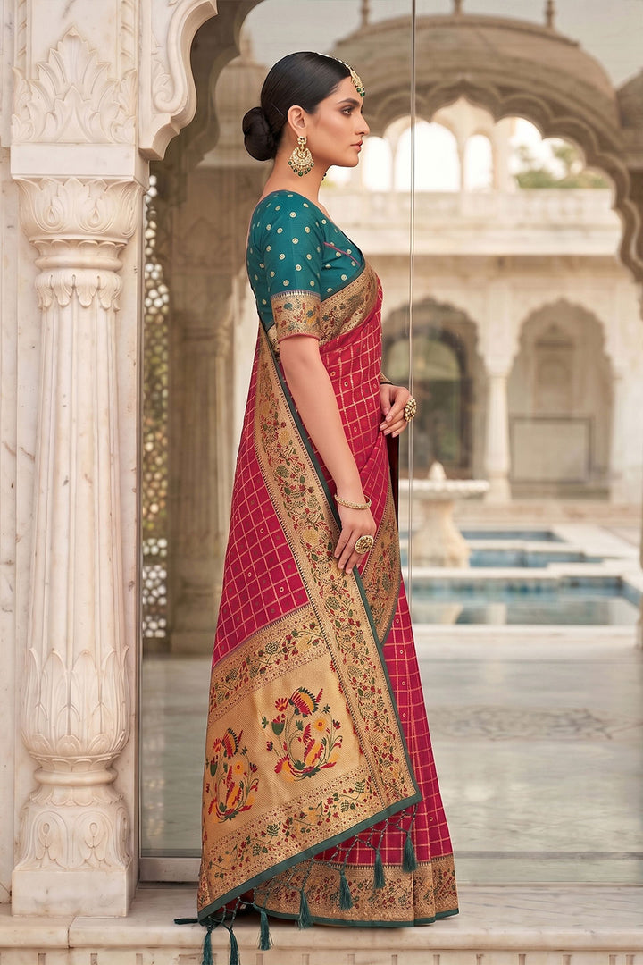 Rani Color Attractive Weaving Work Banarasi Silk Saree | Buy Online India