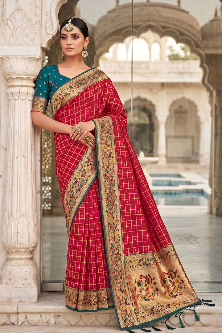 Rani Color Attractive Weaving Work Banarasi Silk Saree | Buy Online India