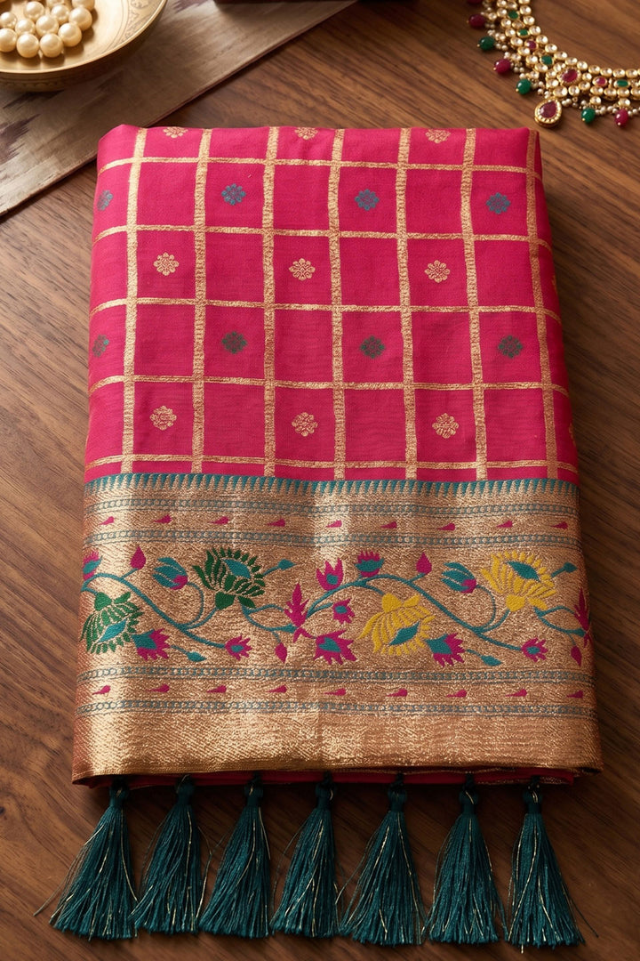 Rani Color Attractive Weaving Work Banarasi Silk Saree | Buy Online India